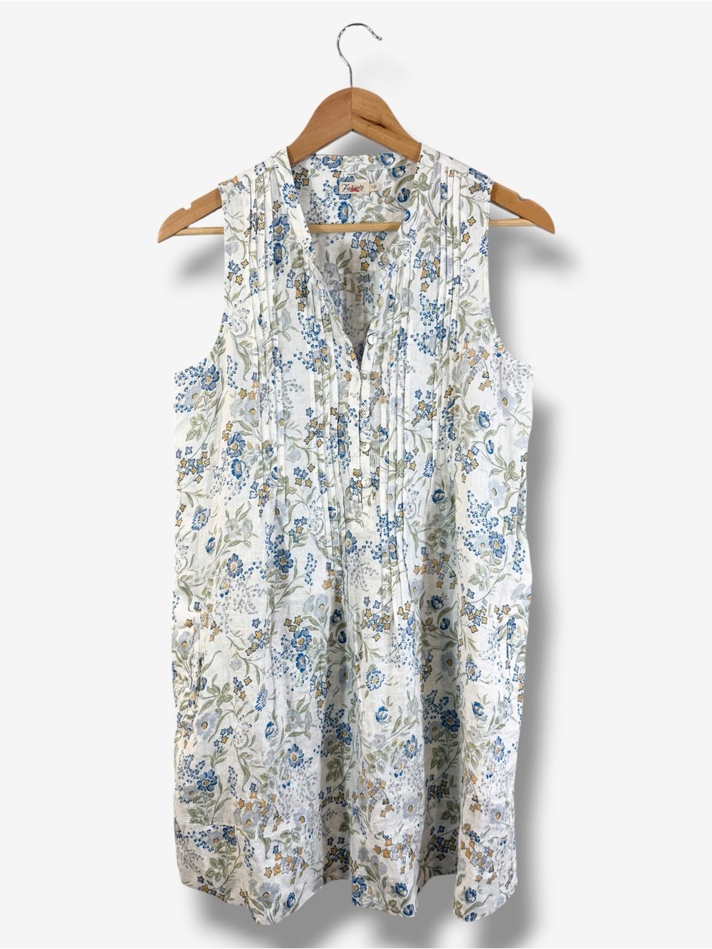 Faherty Isha Dress Size S Blue Floral Linen Sleeveless Button Front Casual